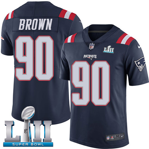 Nike Patriots #90 Malcom Brown Navy Blue Super Bowl LII Men's Stitched NFL Limited Rush Jersey